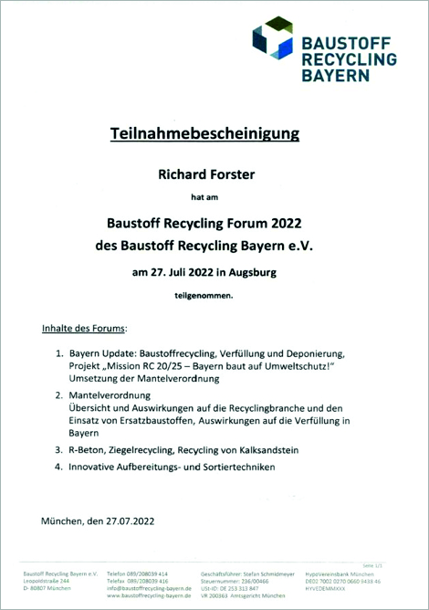 Richard Forster_Teilnahmebescheinigung_Baustoff Recycling 27072022